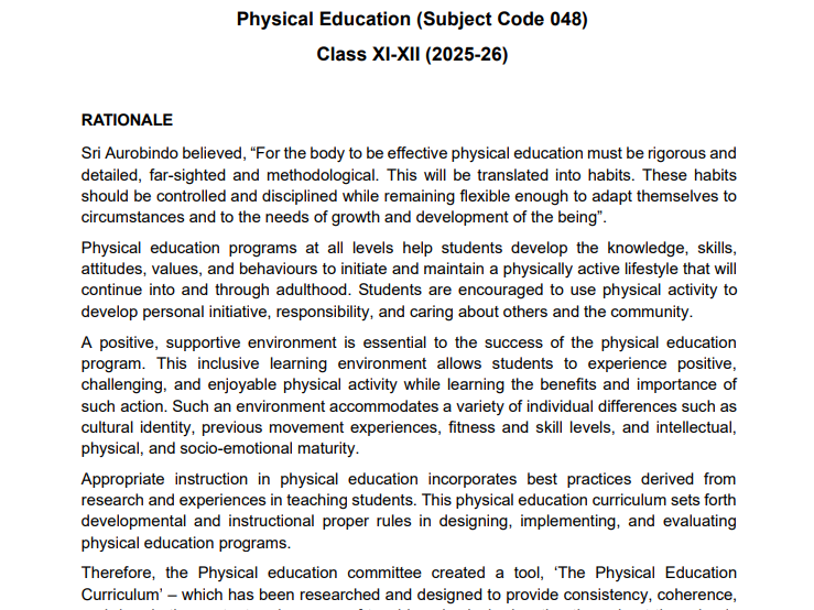 cbse class 12 physical education syllabus