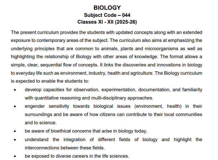 class 12 biology syllabus