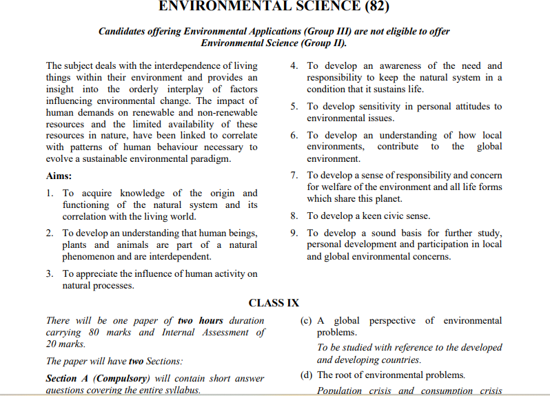 icse class 10 enviormental science syllabus
