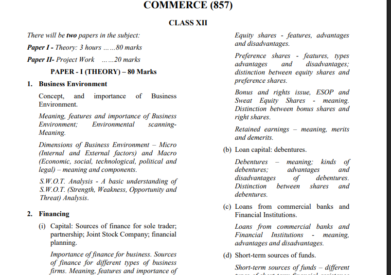 ISC Class 12 Commerce Syllabus 2026-27