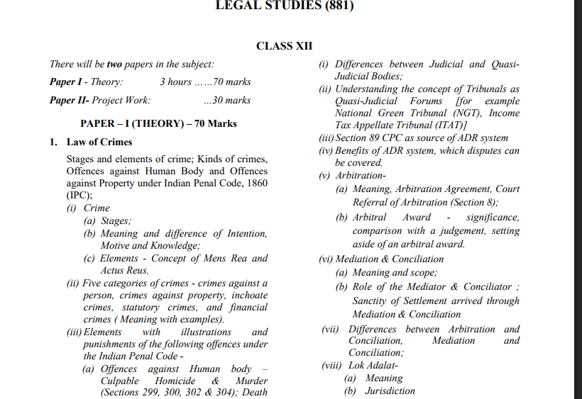 ISC Class 12 Legal Studies Syllabus 2026-27