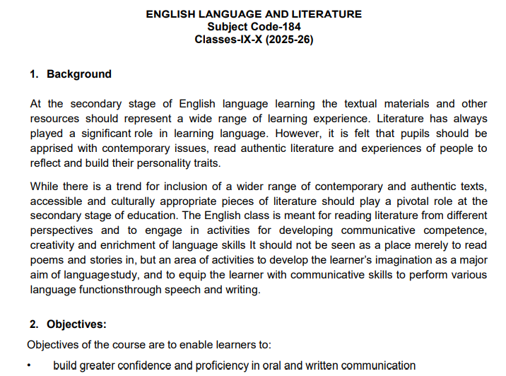 cbse class 10 english syllabus