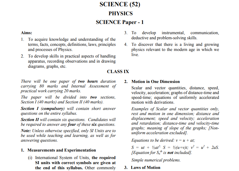 class 10 physics syllabus