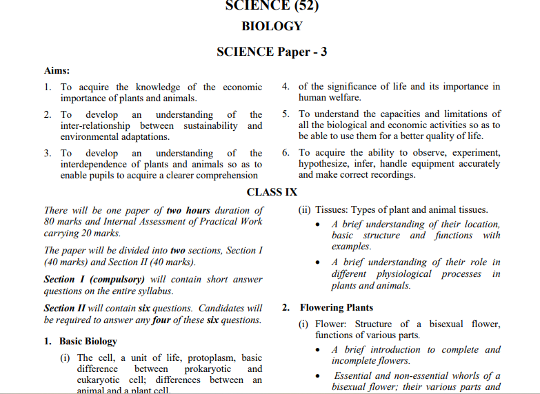 icse class 10 biology syllabus