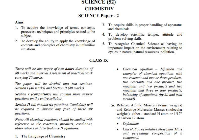 icse class 10 chemistry syllabus 2026