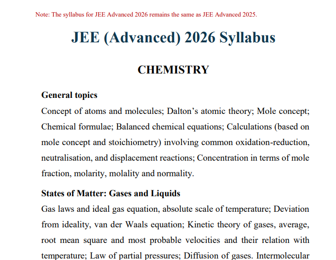 jee advance syllabus 2026