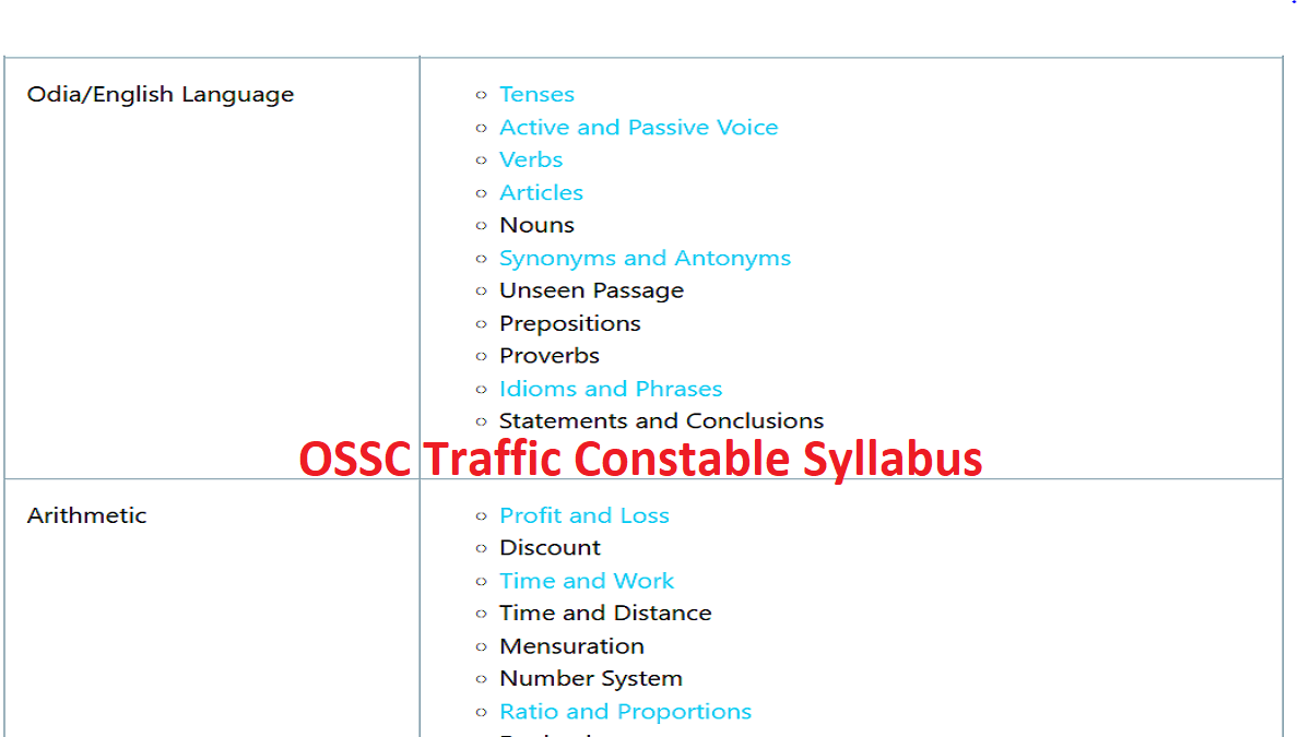 ossc traffic constable syllabus