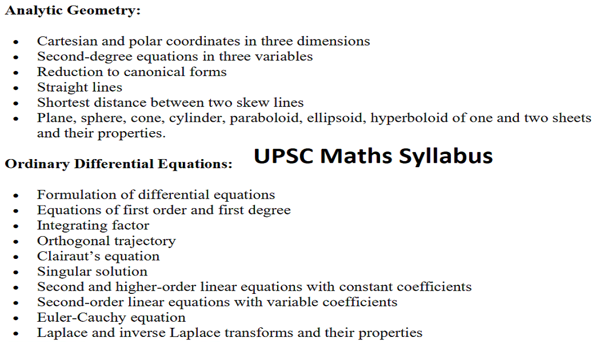 UPSC Mathematics Optional Syllabus