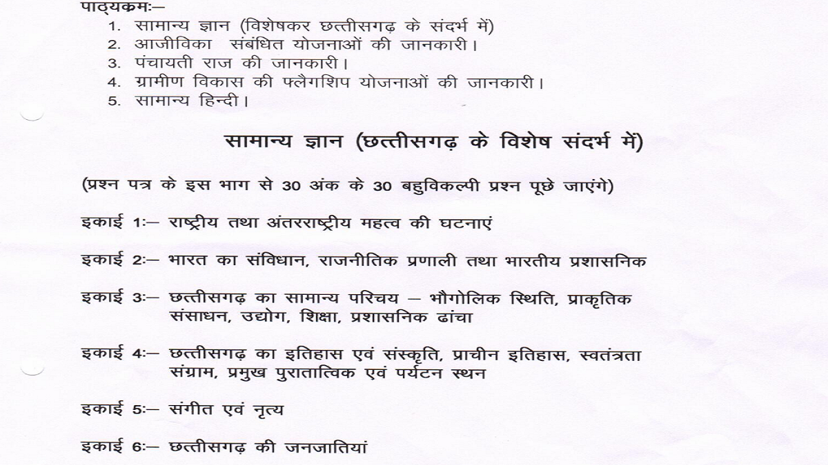 CG Vyapam ADEO Syllabus