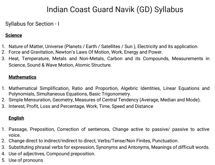 coast gaurd syllabus