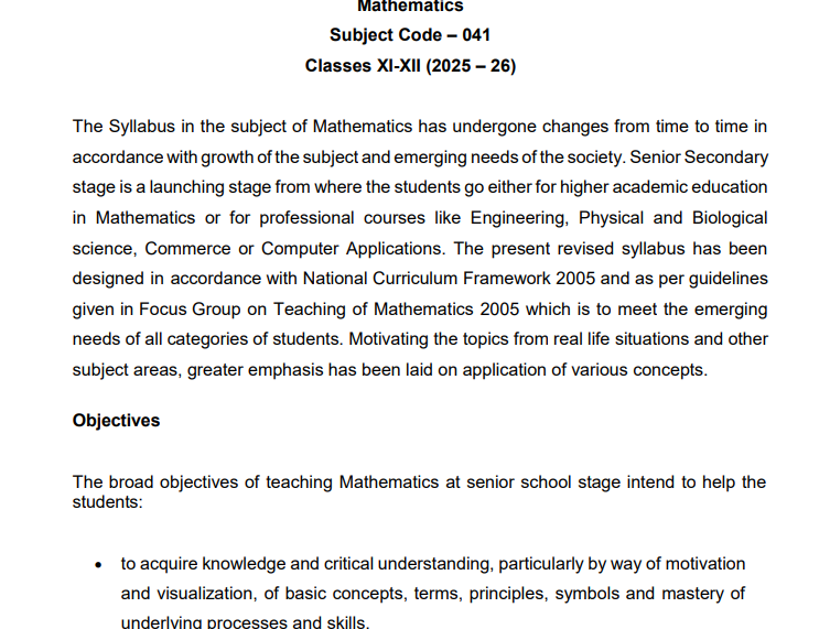cbse class 12 maths syllabus