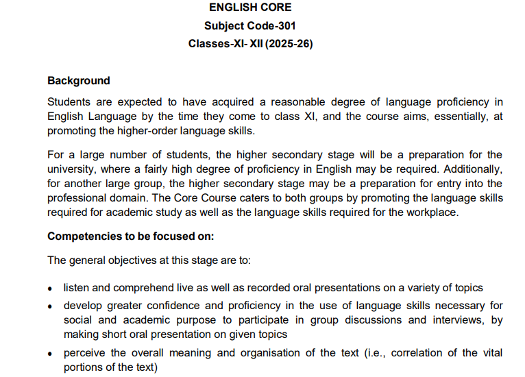 class 12 english syllabus