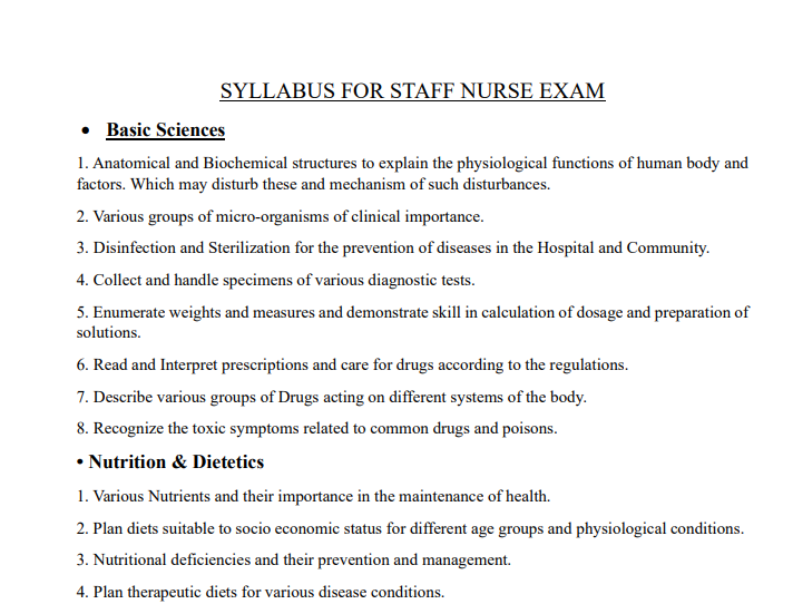 bstc staff nurse syllabus
