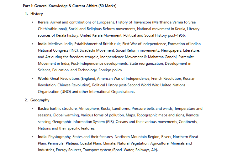 kerala psc syllabus