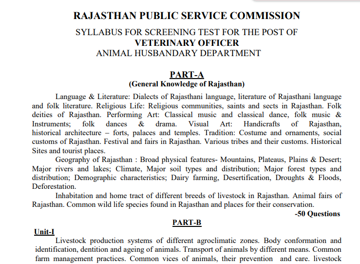 rpsc veternary syllabus