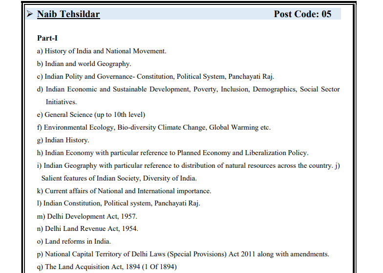 dda naib tehshildar syllabus