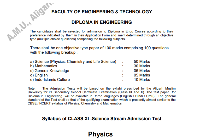 amu diploma syllabus