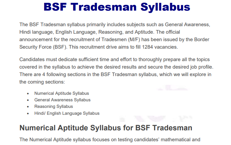 bsf trademen syllabus
