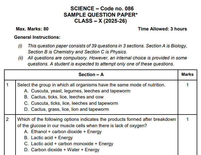 cbse class 10 science sample paper