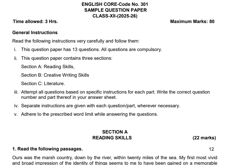 cbse class 12 english sample paper 2026