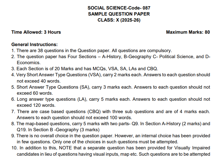 cbse class 10 sst sample paper 2026