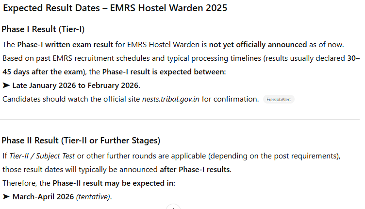 emrs hostel warden result