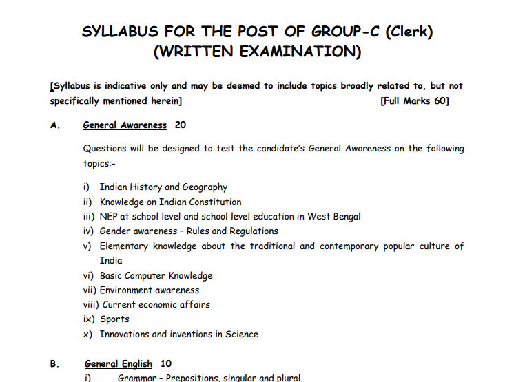 west bengal group c syllabus
