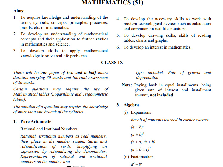 icse class 10 maths syllabus 2026