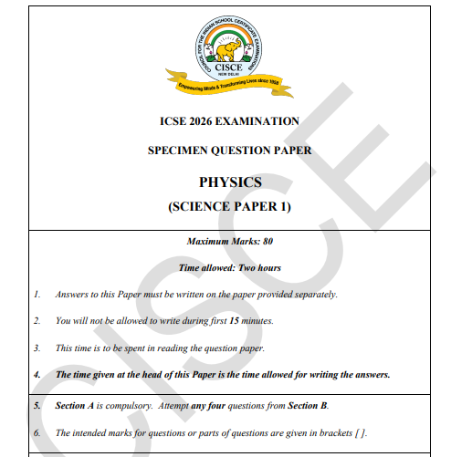 icse class 10 physics sample paper 2026