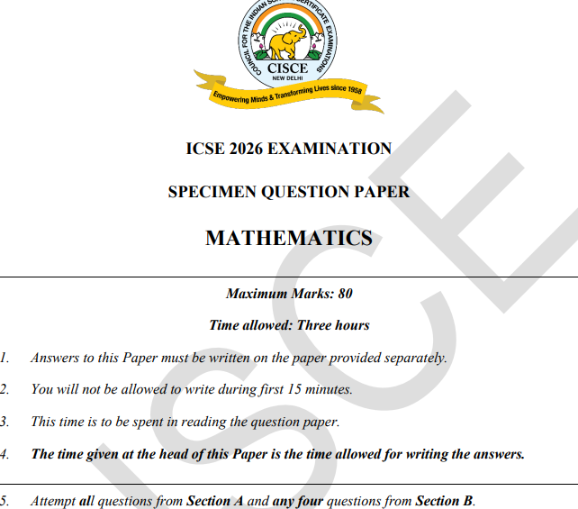 icse maths specimen paper 2026