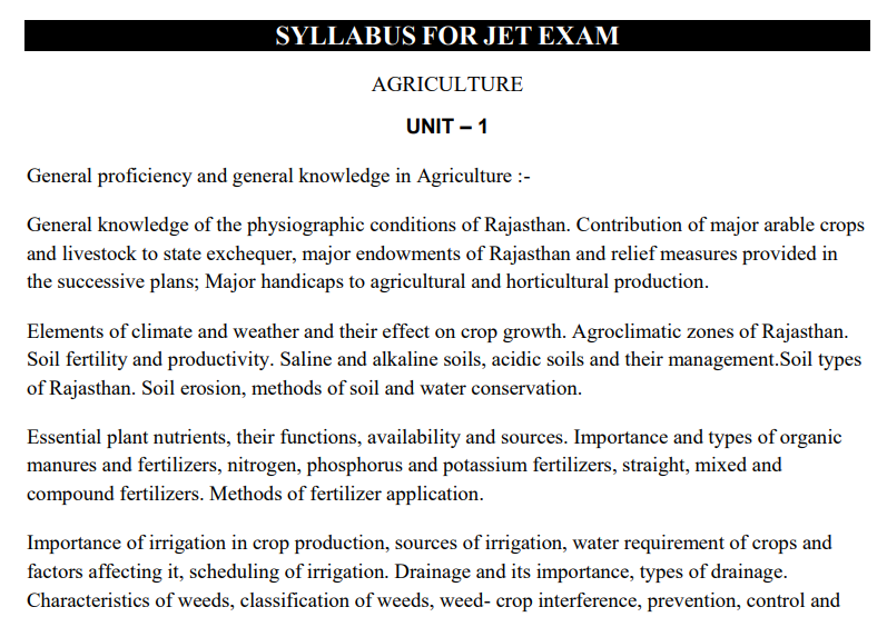 rajasthan jet syllabus