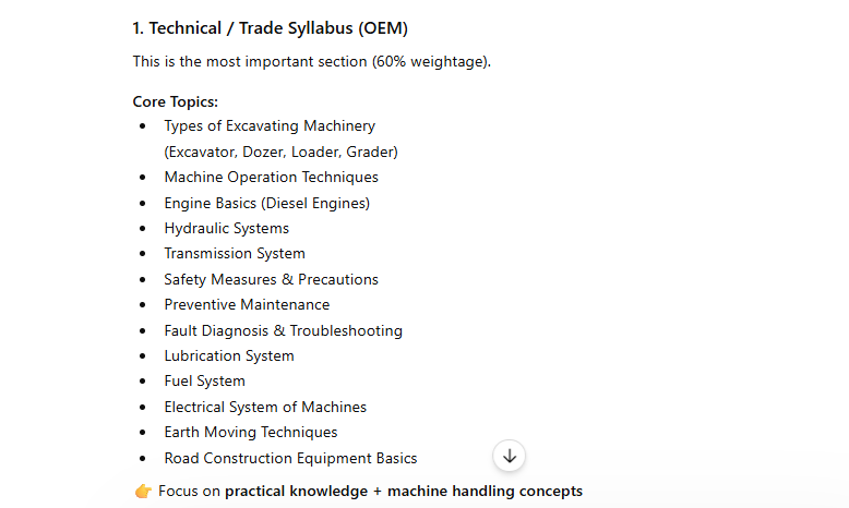 BRO Operator Excavating Machinery (OEM) Syllabus 2026