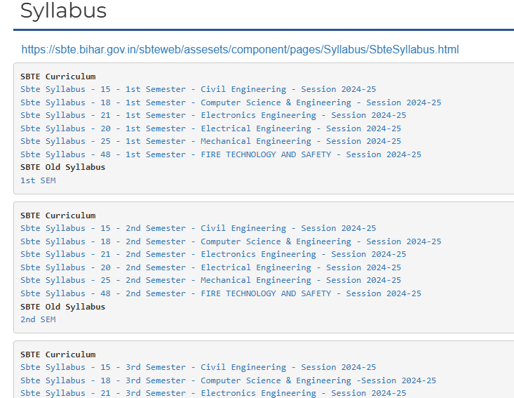sbte syllabus, bihar polytechnic syllabus