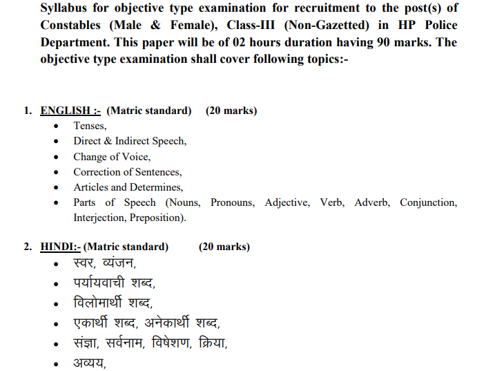 hp police constable syllabus