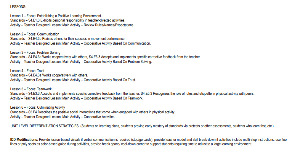 us grade 3 PE syllabus