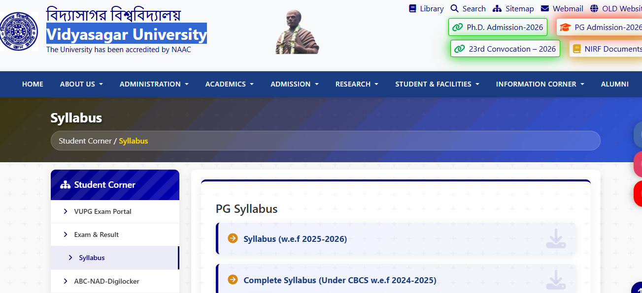 Vidyasagar University Syllabus 2026
