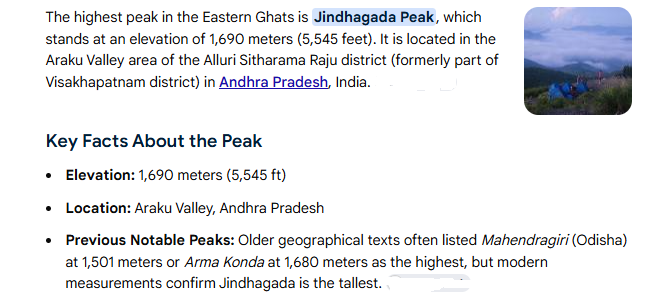Highest Peak of Eastern Ghats