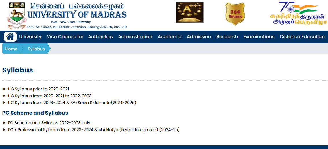 madras university syllabus